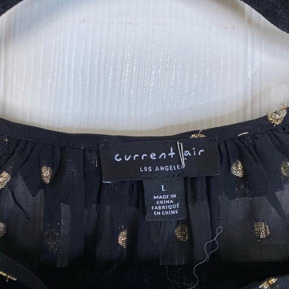 ANTHROPOLOGIE Current Air Ruffled Metallic Dot Mini Dress Black Gold Size Large - Picture 5 of 10